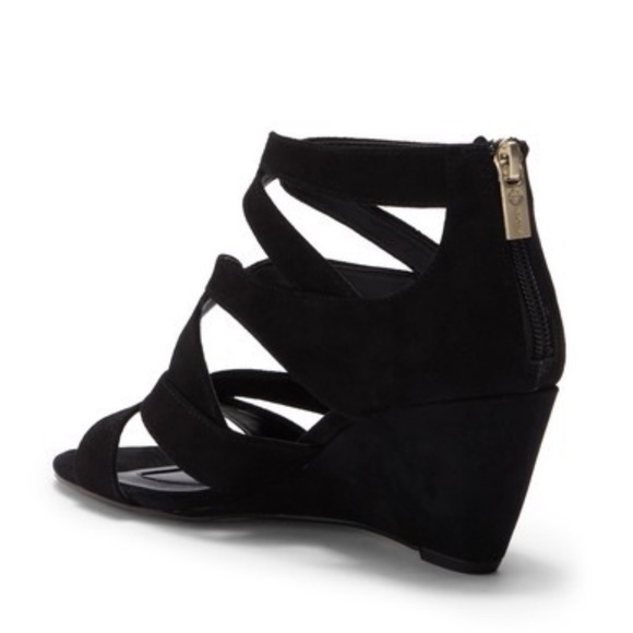 Black Strappy Peep Toe Wedge Ankle Bootie Pump - Picture 9 of 10